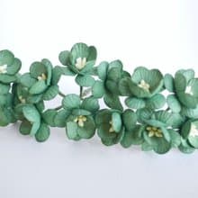 Paper flower, 50 pieces, size 2.5 cm. Cherry blossom, green Christmas color.