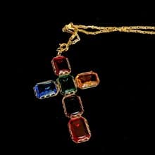 vintage jewelry  古典彩色玻璃十字架 項鍊