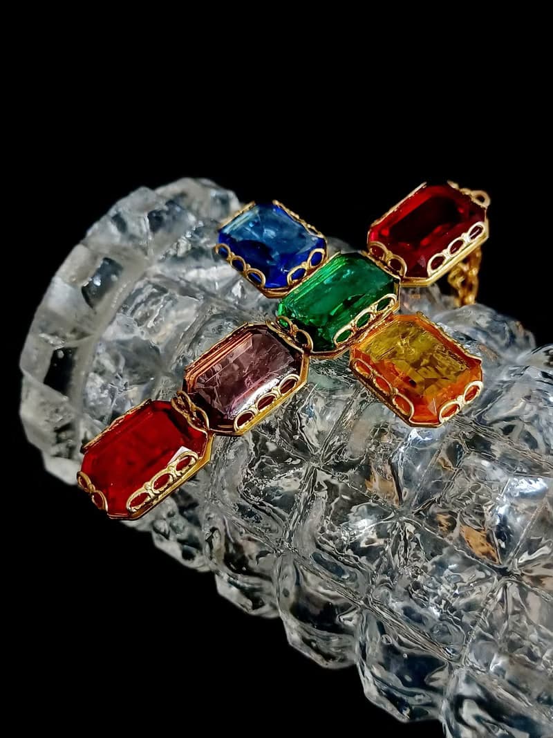 vintage jewelry  古典彩色玻璃十字架 項鍊