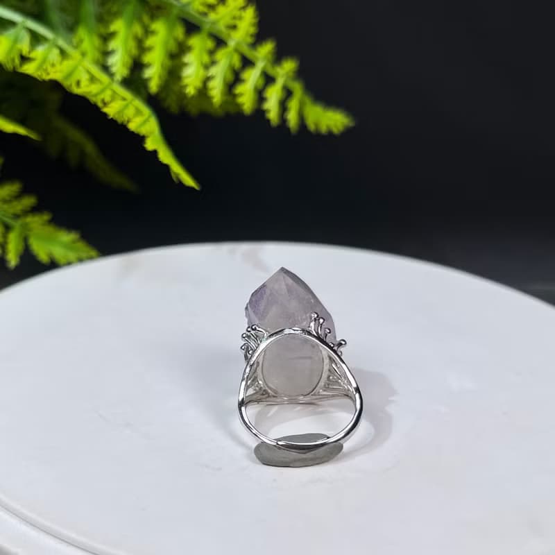紫水晶活口戒指 隨形冰透晶柱紫色水晶標本礦物手工指環 S925銀