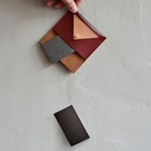 【梅子飯糰餐盒】牛皮名片夾 皮革卡夾 悠遊卡夾 紅棕色牛皮拼接