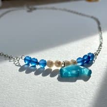 【藍色世界】海藍瑪瑙淡水珍珠海豚鍍銀項鏈 勇氣自信心 保護鼓勵