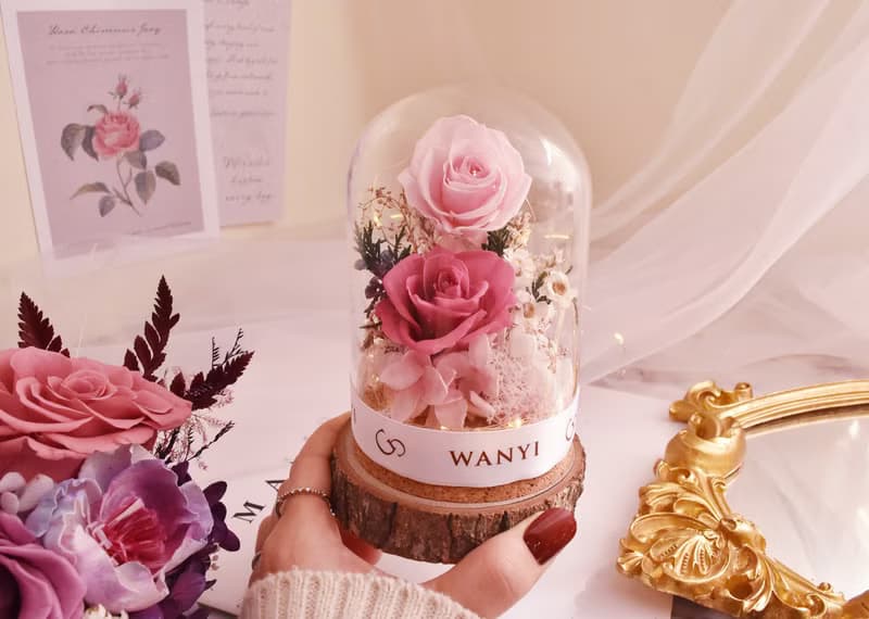 玫瑰花/康乃馨玻璃罩  乾燥花 永生花 夜燈 婚禮 母親節禮物 畢業