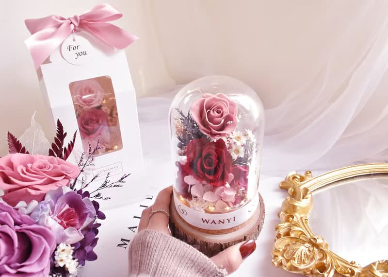玫瑰花/康乃馨玻璃罩  乾燥花 永生花 夜燈 婚禮 母親節禮物 畢業