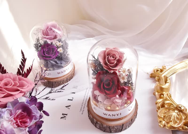 玫瑰花/康乃馨玻璃罩  乾燥花 永生花 夜燈 婚禮 母親節禮物 畢業