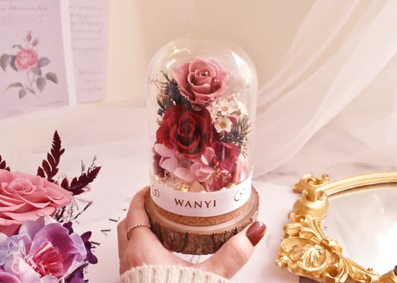 玫瑰花/康乃馨玻璃罩  乾燥花 永生花 夜燈 婚禮 母親節禮物 畢業