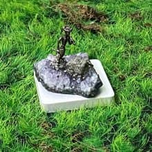天然紫水晶簇 黃鐵礦小礦工 能量  財運 療癒 擺件