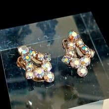 vintage jewelry  古董小巧極光萊茵 夾式耳環