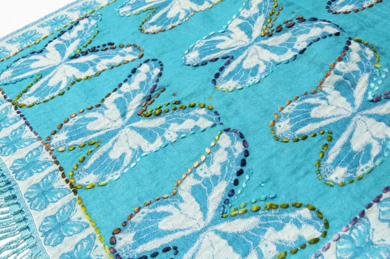 喀什米爾Cashmere/水煮羊毛披肩/針織圍巾/刺繡圍巾/羊絨披巾-蝶