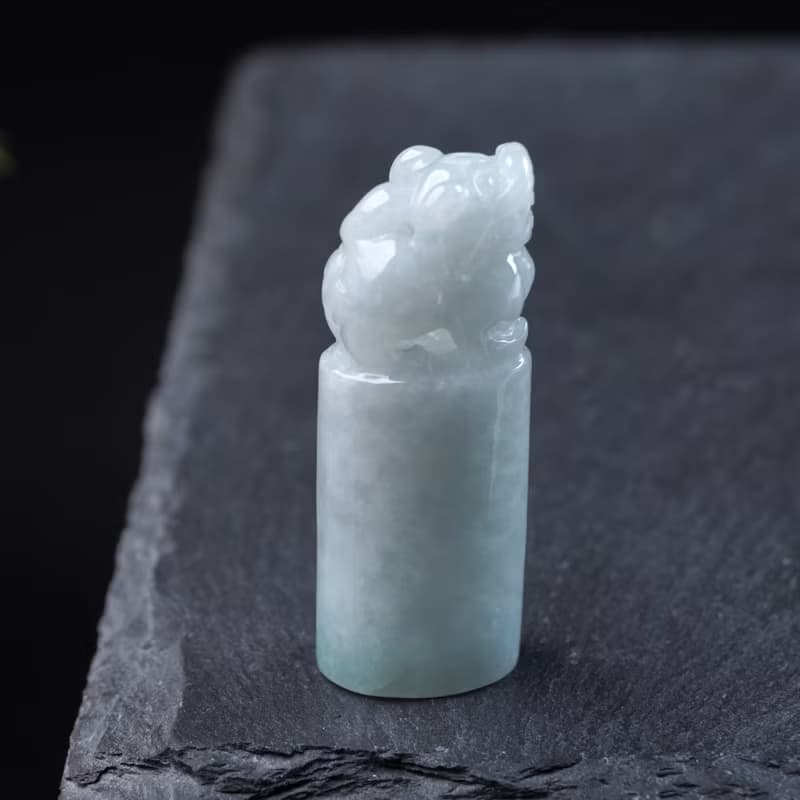 【招財神獸】飄綠翡翠貔貅玉印章 | 天然緬甸玉翡翠A貨 | 送禮