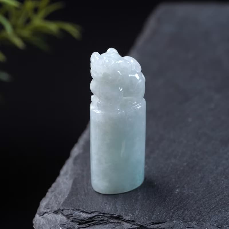 【招財神獸】飄綠翡翠貔貅玉印章 | 天然緬甸玉翡翠A貨 | 送禮