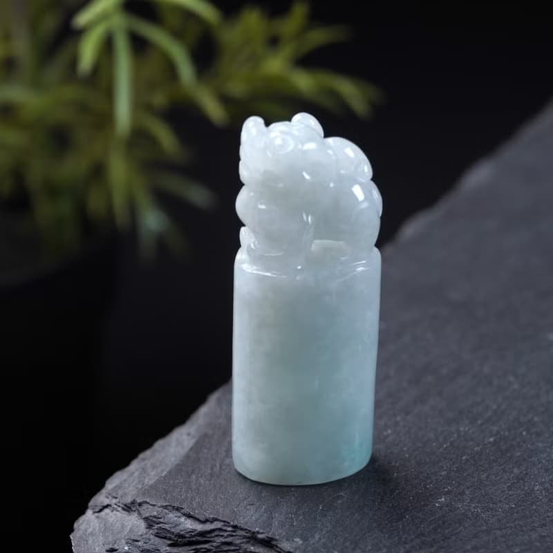 【招財神獸】飄綠翡翠貔貅玉印章 | 天然緬甸玉翡翠A貨 | 送禮
