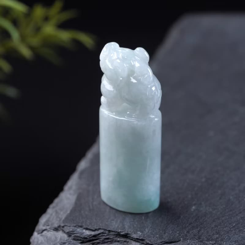 【招財神獸】飄綠翡翠貔貅玉印章 | 天然緬甸玉翡翠A貨 | 送禮