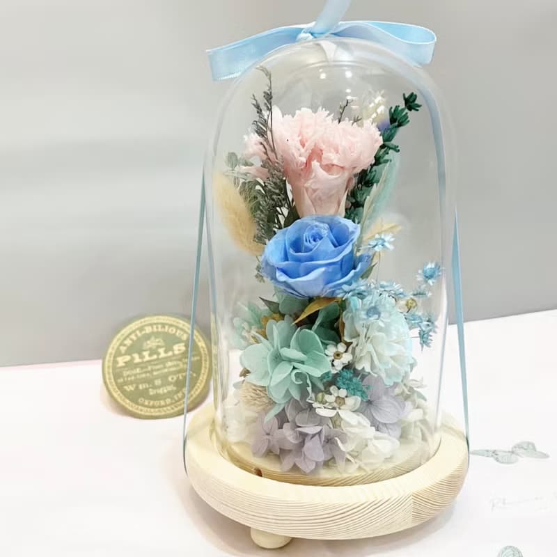 感謝有你一路相伴-永生康乃馨 乾燥花玻璃花盅 小夜燈