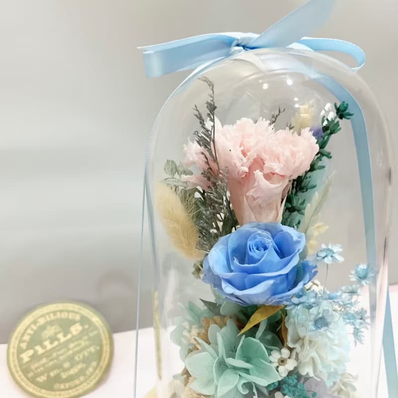 感謝有你一路相伴-永生康乃馨 乾燥花玻璃花盅 小夜燈