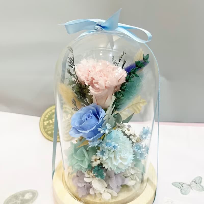 感謝有你一路相伴-永生康乃馨 乾燥花玻璃花盅 小夜燈