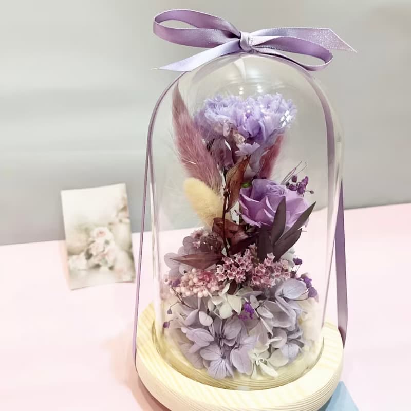 感謝有你一路相伴-永生康乃馨 乾燥花玻璃花盅 小夜燈