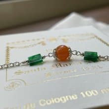 加冕//天然翡翠A貨 紅翡 冰種辣綠方片 925銀 手鍊