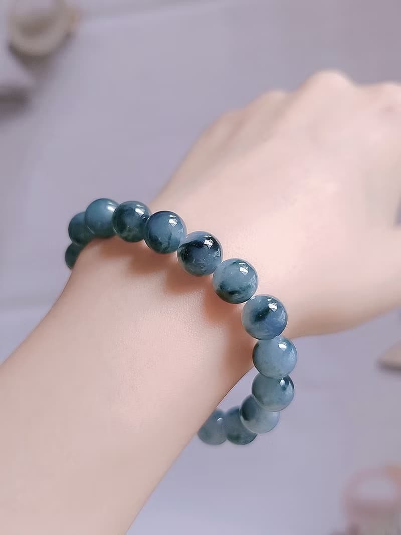 收藏級別•招財•貴人|夢幻冰膠濃藍紫飄花|緬甸A貨翡大卡珠手串