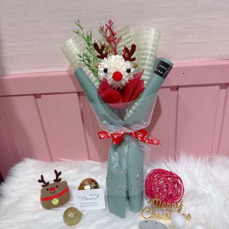 可愛QQ球動物聖誕花束(聖誕禮物/耶誕節/聖誕卡片/交換禮物)