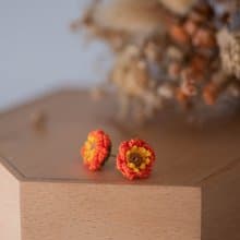 【百日菊】 耳環 微鉤 針織 小花 耳飾 耳夾 手作 耳針