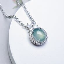 |財富女神|A貨翡翠冰玻藍水起膠大蛋面9mm純銀鍍18k精緻加粗項鍊