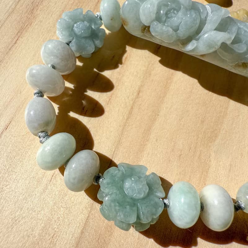 手工編織翡翠手鍊 — 翡翠花影