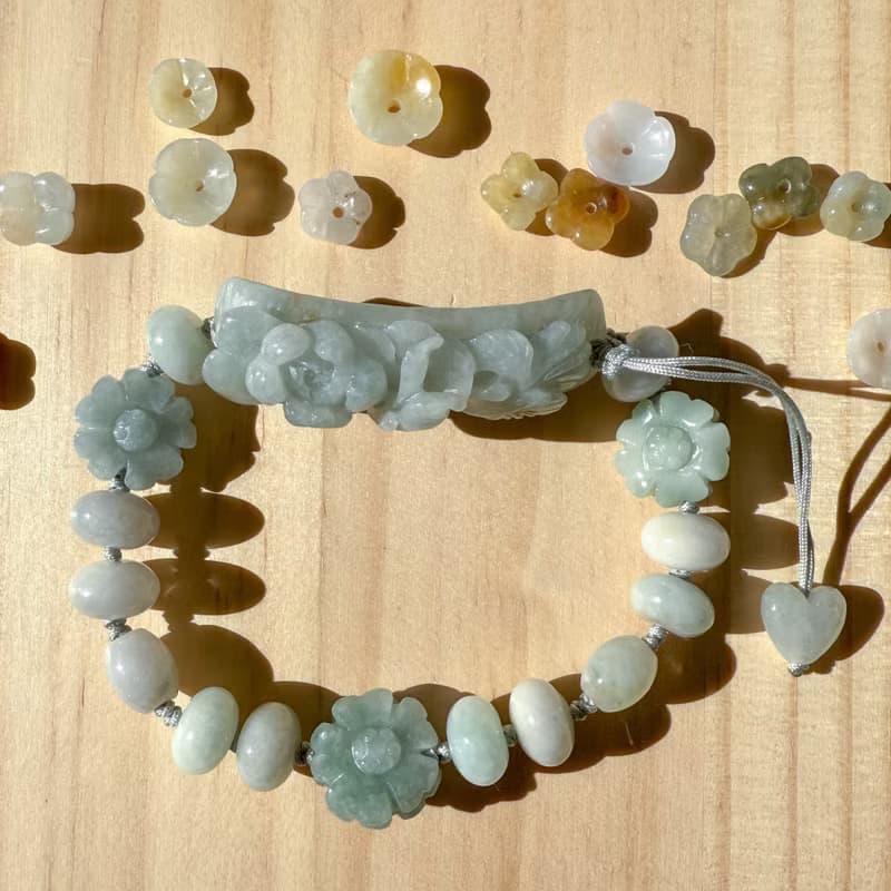 手工編織翡翠手鍊 — 翡翠花影