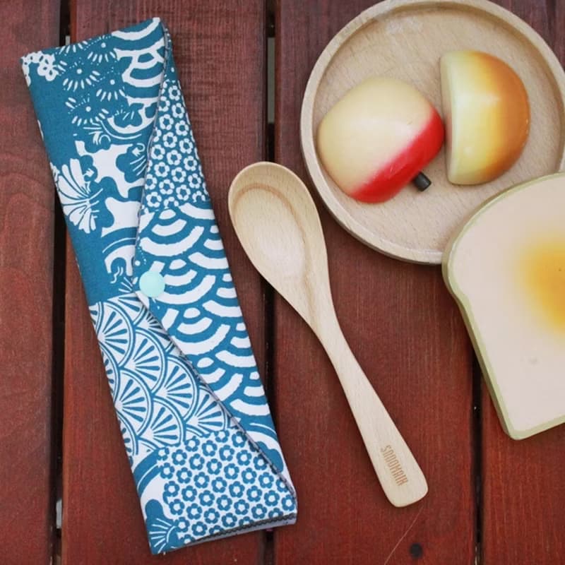 文青風環保筷袋 ~美人珠簾 水藍 日系 收納包.餐具袋.交換禮物.