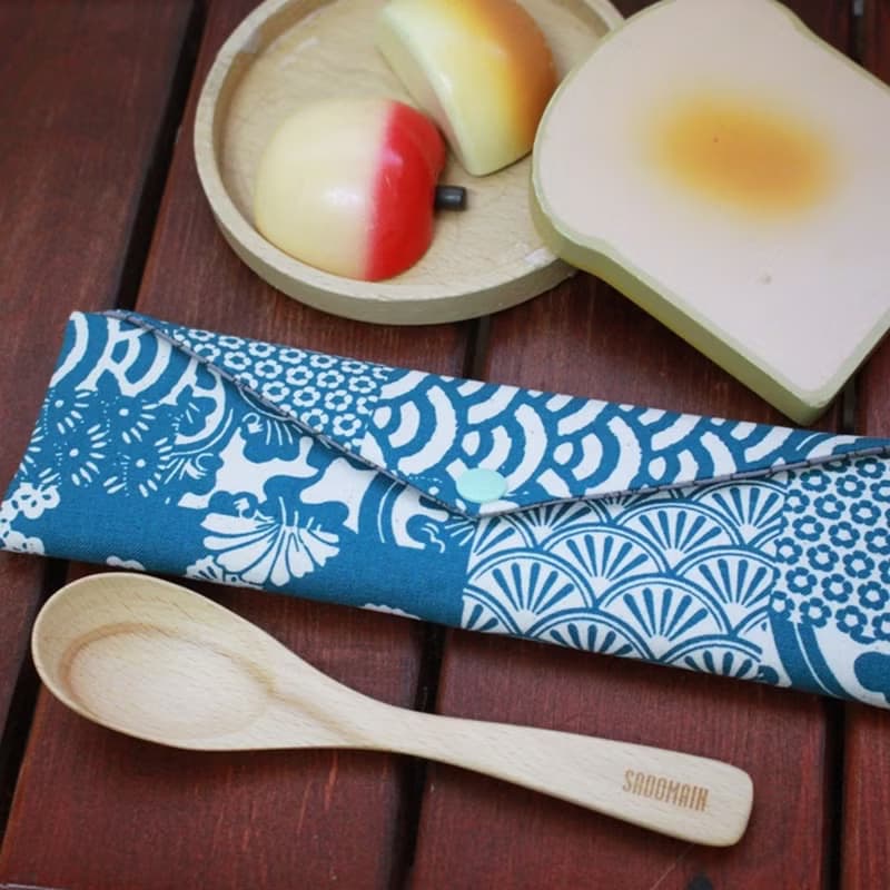 文青風環保筷袋 ~美人珠簾 水藍 日系 收納包.餐具袋.交換禮物.