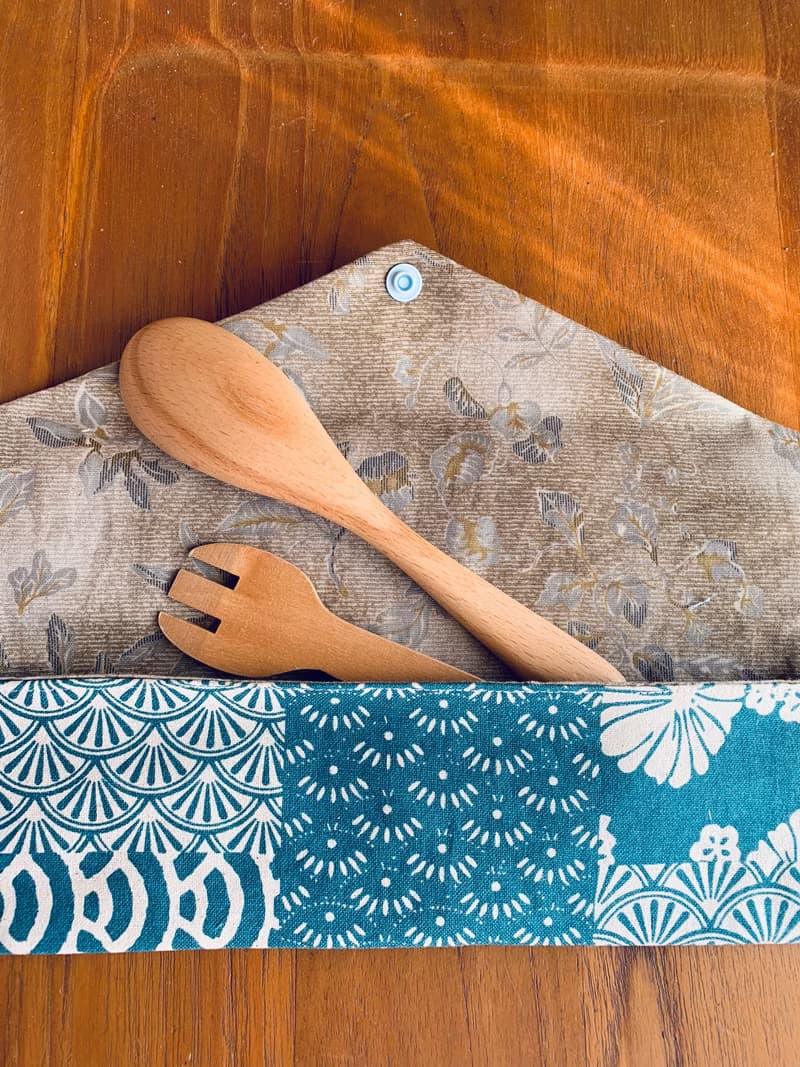 文青風環保筷袋 ~美人珠簾 水藍 日系 收納包.餐具袋.交換禮物.