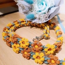 可調/全花固定長度雙色花花手機掛繩背帶-莫蘭迪綠+焦糖+金黃