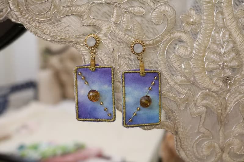 燦爛星空高級夢幻感寶石耳環刺繡原創耳飾