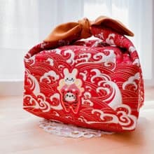 【玉兔】便當袋 L | 厚Q棉 麻布裏