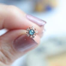 14K  太陽花青色原鑽鎖珠耳環(單個)耳骨 耳窩 不退色