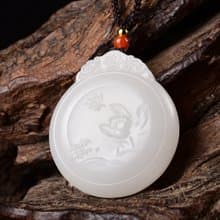 秒殺價 天然新疆和田玉羊脂玉花開富貴蝶戀花平安扣吊墜 玉質細膩