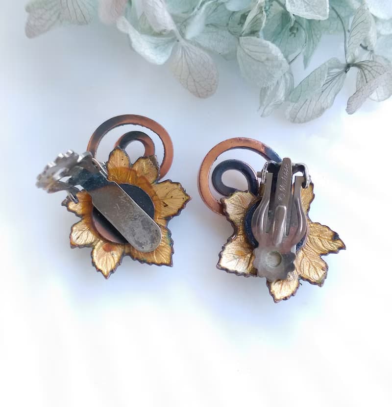 Vintage Jewelry 西洋古董飾品 MATISSE 綠捲葉 夾式耳環