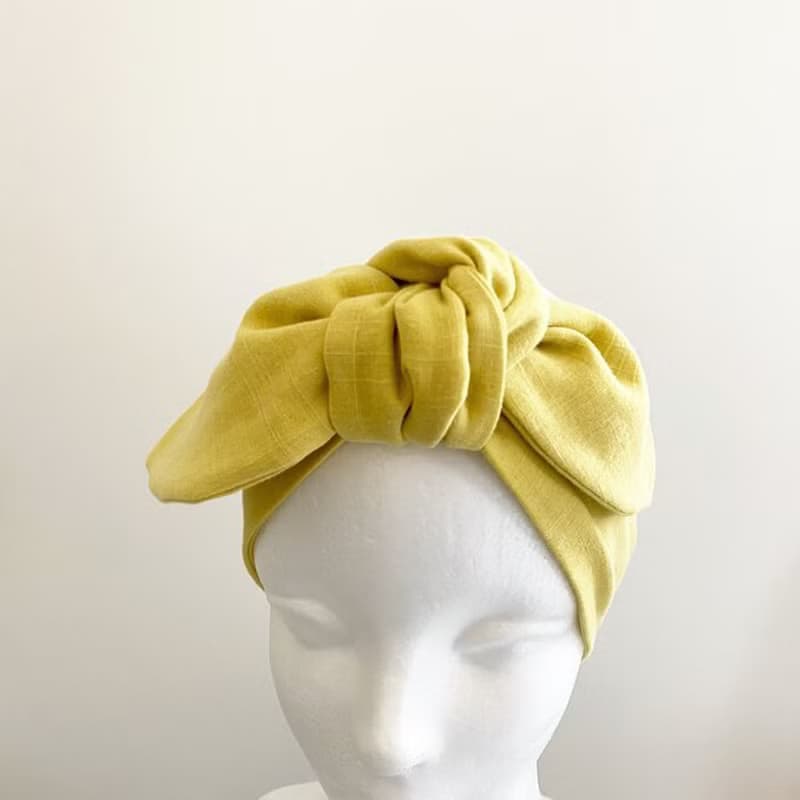 ターバンにもなるスカーフ　使い方色々　　日本製上質コットン素材　ネッククーラー　ヘアバンド　自然素材　無地　レモンイエロー　保冷剤２個付き