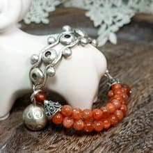 手鍊 日光石 金太陽石 含金亮礦物 三圈 紅瑪瑙 925銀飾 響鈴鐺