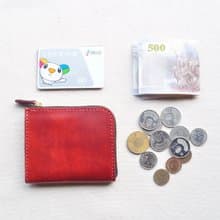 L型皮革拉鍊錢包錢/ 多用途拉鍊錢包-棗紅