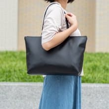 素色皮革肩背大托特包 百搭黑
