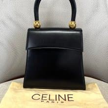 【LA LUNE】稀有中古二手Celine雙金星球黑色皮革手提凱莉包手袋