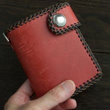 【受注製作】イタリアンレザー　Maya　かがり縫い二つ折り財布　レッドxブラウン