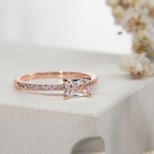 莫桑鑽石戒指 | 純銀戒指 | 長方鑽石 | 玫瑰金戒指 | 叠戴戒指