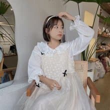 白色小花 雙層花邊領 空氣感長袖襯衫 (打底疊穿外穿皆可)