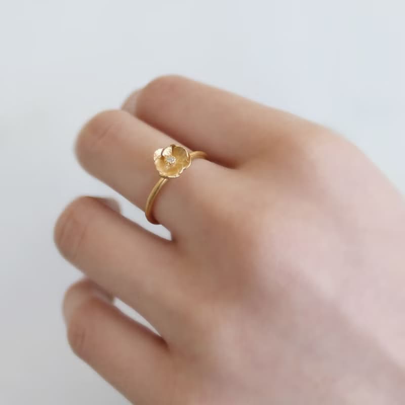 銀蓮花  純銀 花戒指 / Anemone ring