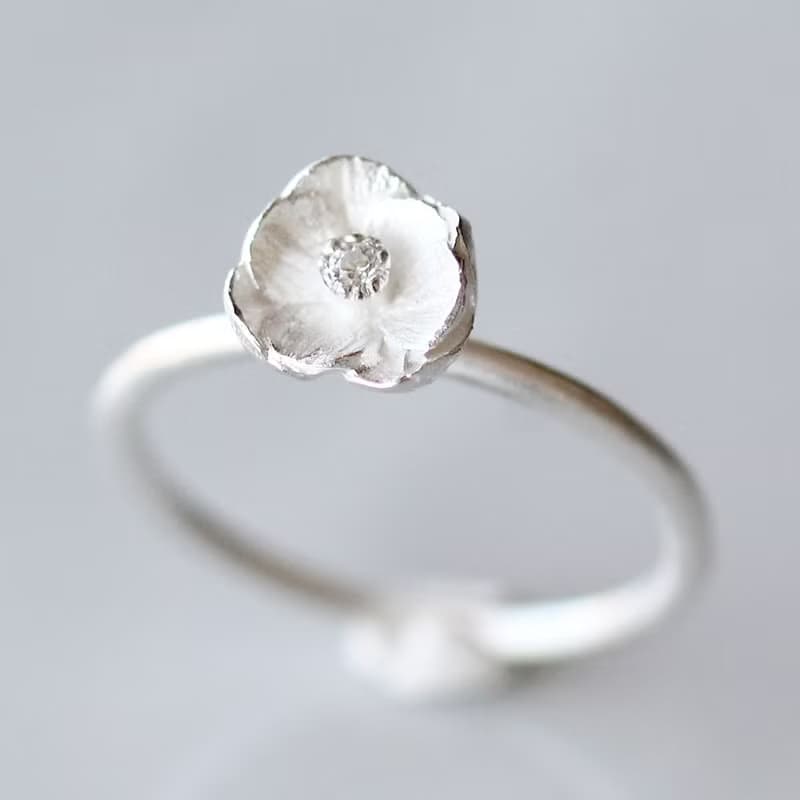 銀蓮花  純銀 花戒指 / Anemone ring