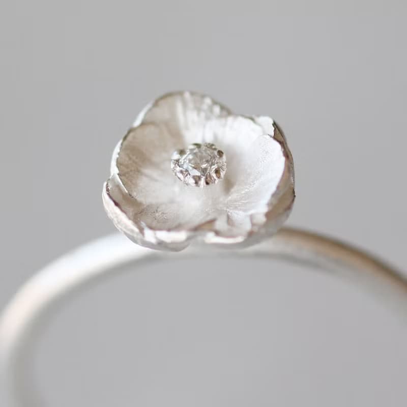 銀蓮花  純銀 花戒指 / Anemone ring