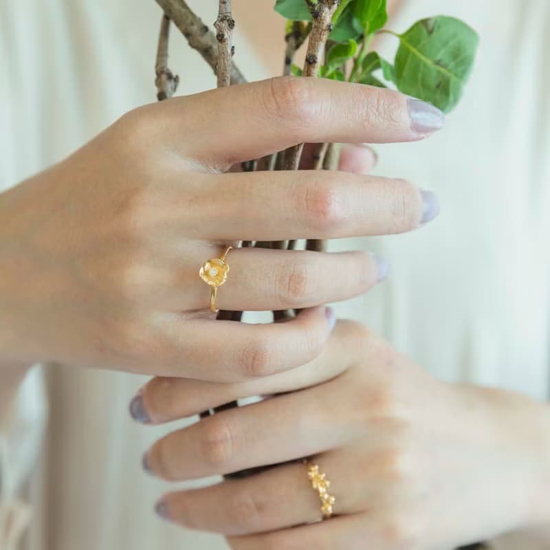 銀蓮花  純銀 花戒指 / Anemone ring