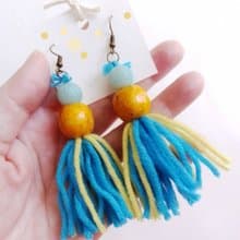 Unique Adorable sweet colorful tassel earrings with wooden and glitter beads